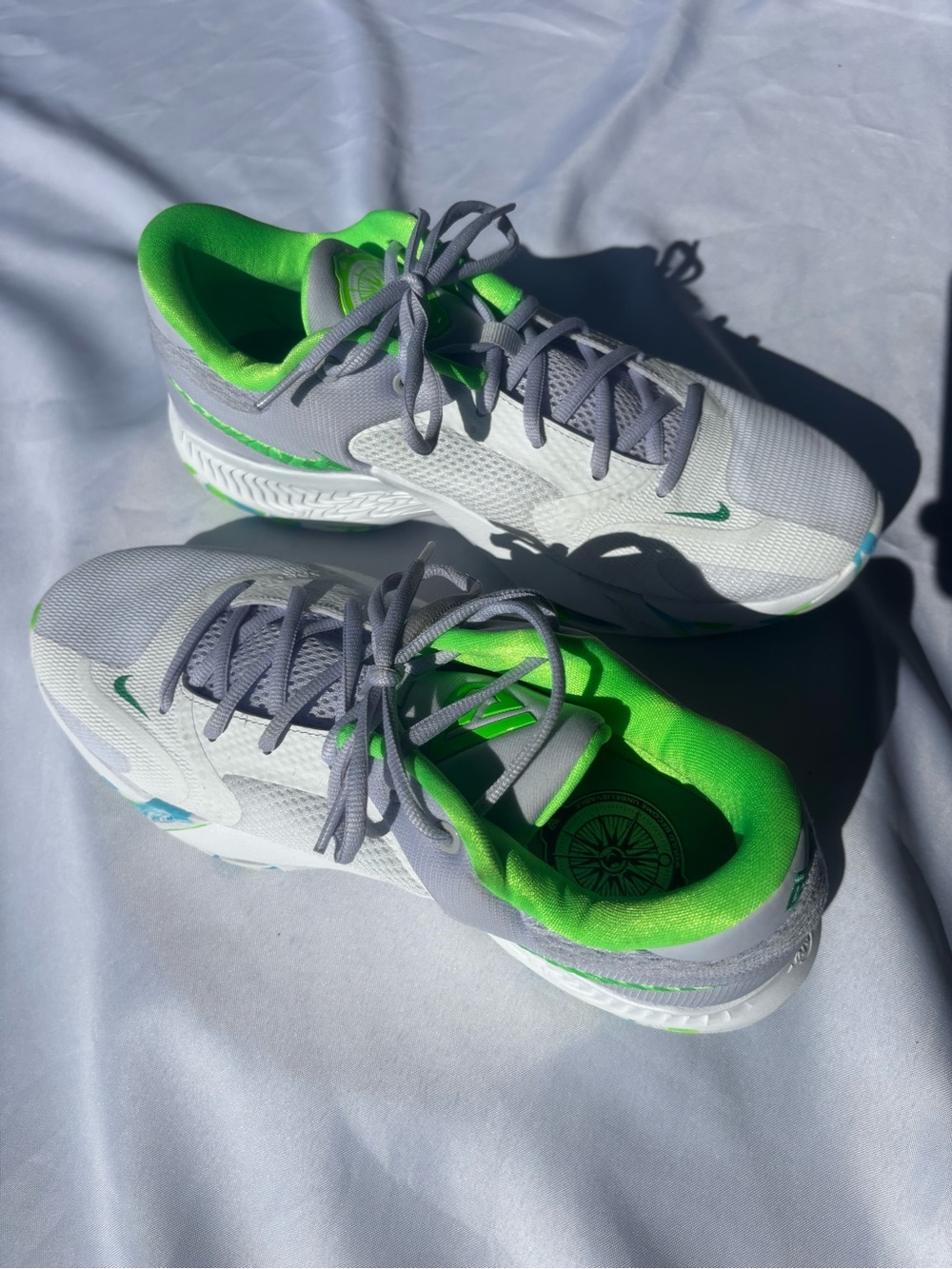 Nike Zoom Freak 4 Basketball Shoes Grey Oxygen Purple Green (US) Mens 9.5